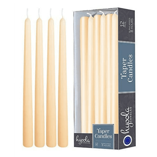 Hyoola 10" Cream Dripless Taper Candles Unscented Paraffin Wax with Cotton Wicks, 12-Pack Hyoola 10" Cream Dripless Taper Candles Unscented Paraffin Wax with Cotton Wicks, 12-Pack
