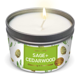 SAGE + Cedarwood Aromatherapy Candle for House Energy Cleansing and Stress Relief, Banishes Negative Energy I Purification and Chakra Healing - Natura