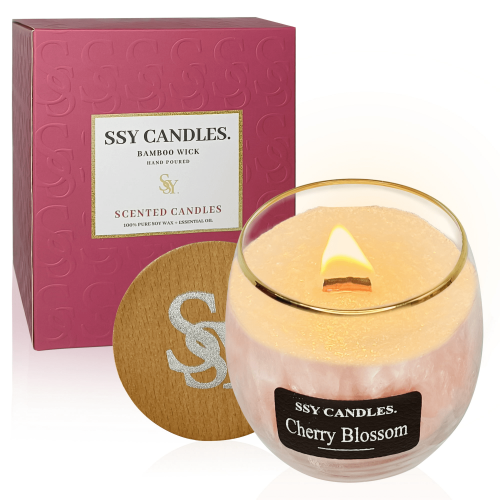 Cherry Blossom Scented Candles for Home-Jar Candles 7.9 oz Burn Time 50+ H - Wooden Wick Candle - Candles Gift for Women Cherry Blossom Scented Candles for Home-Jar Candles 7.9 oz Burn Time 50+ H - Wooden Wick Candle - Candles Gift for Women